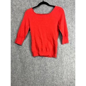 Revolve Top Women Small Red Square Neck quarter Sleeve Stretch Pullover